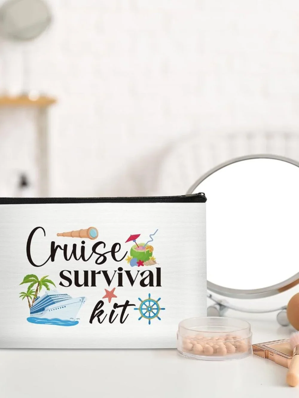 4 Pc Set Vacation Cruise Themed Makeup Travel Bags‎ New !!